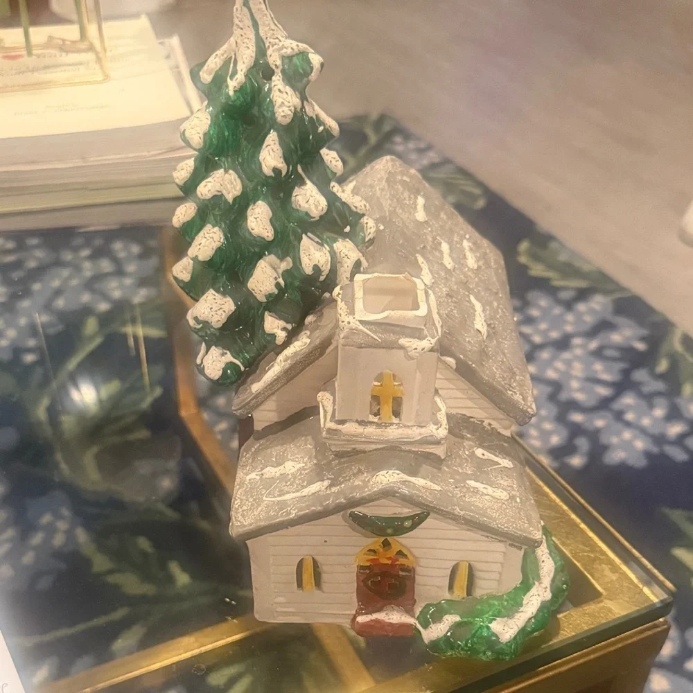 Vintage 1979 Department 56 Charming Holiday Village House with Snowy Green Tree